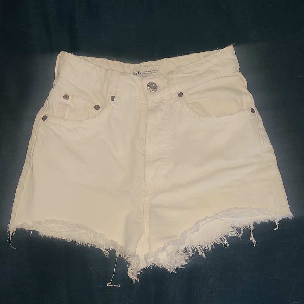 High-Waisted White Denim Shorts